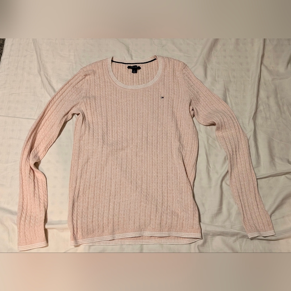 EUC Women's Tommy Hilfiger Long Sleeve Cotton Cable Knit Sweater, Size M, Pink